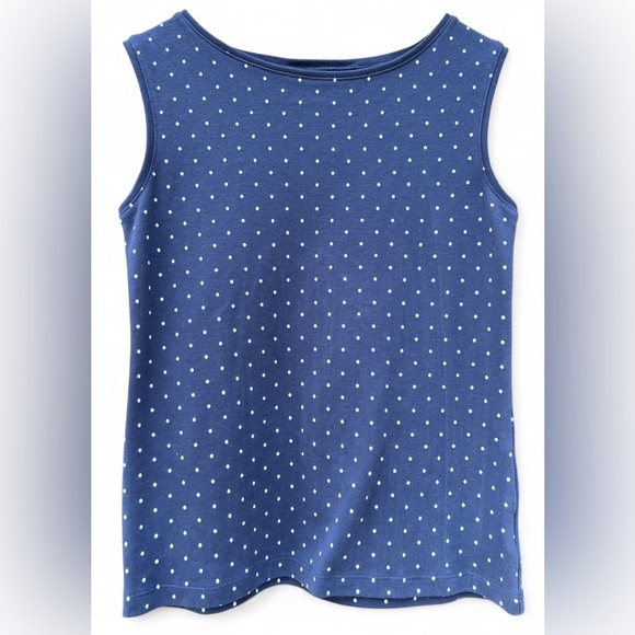 Karen Scott Womens Blue Sleeveless White Polka Dot Preppy Euro Summer Tank Top - Picture 5 of 7